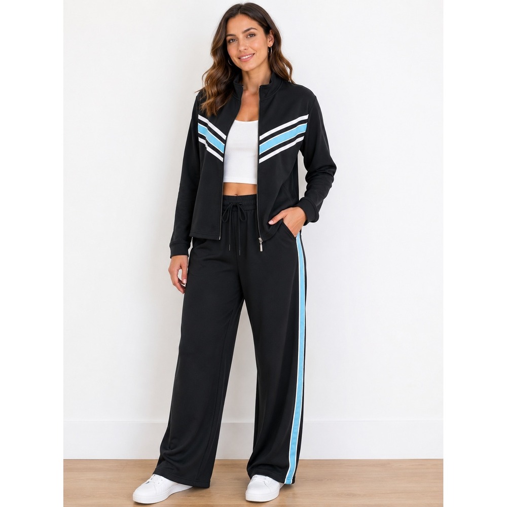 Metrostyle XL Black Blue 2 Piece Tracksuit Jacket Pants Set Y2K Athleisure Sport